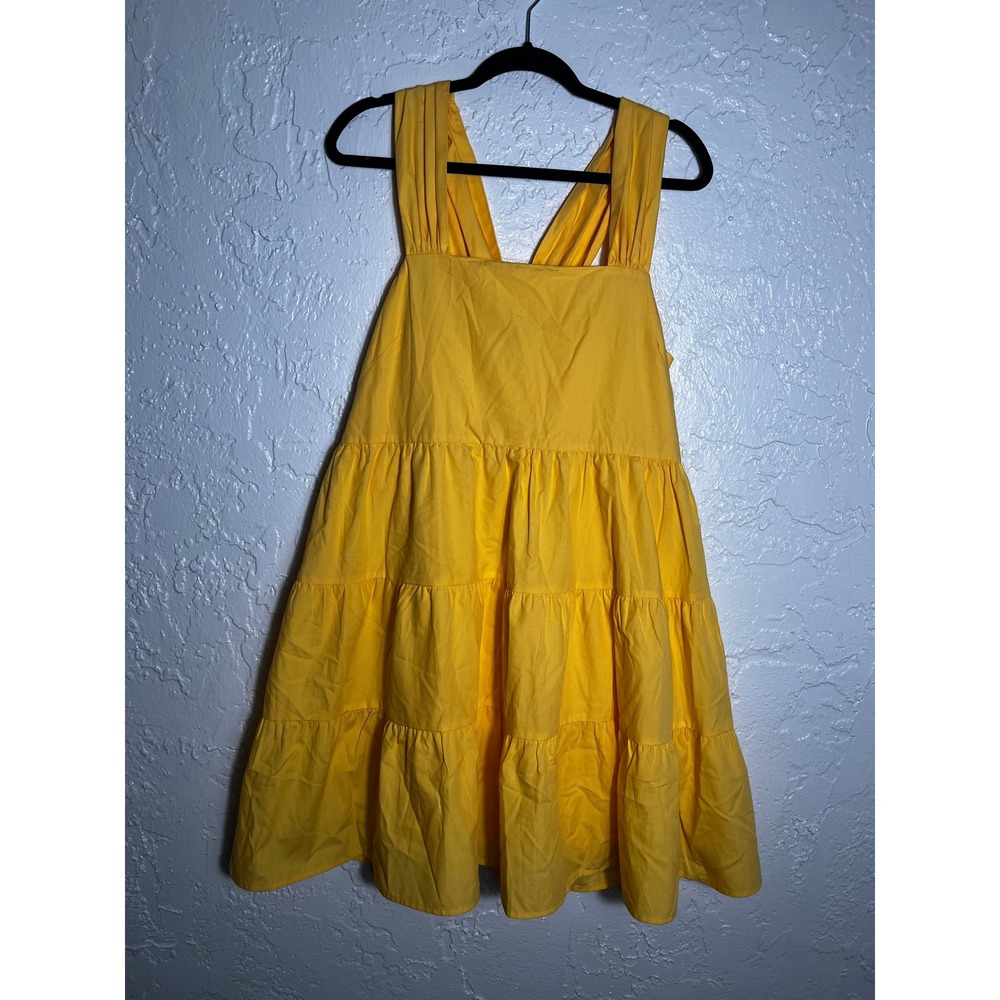 Banana Republic Yellow Tiered Cotton Poplin Mini Dress Cross Back Womens S New